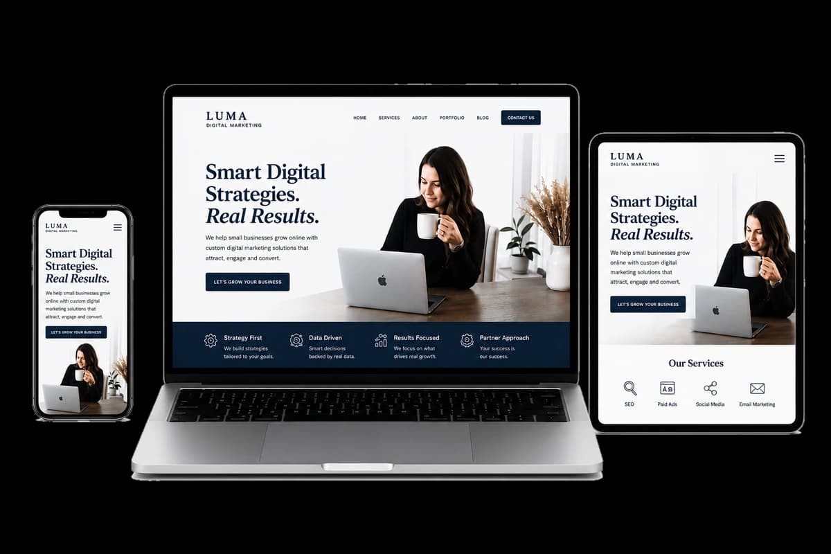 Professional website design and development examples on desktop and mobile devices