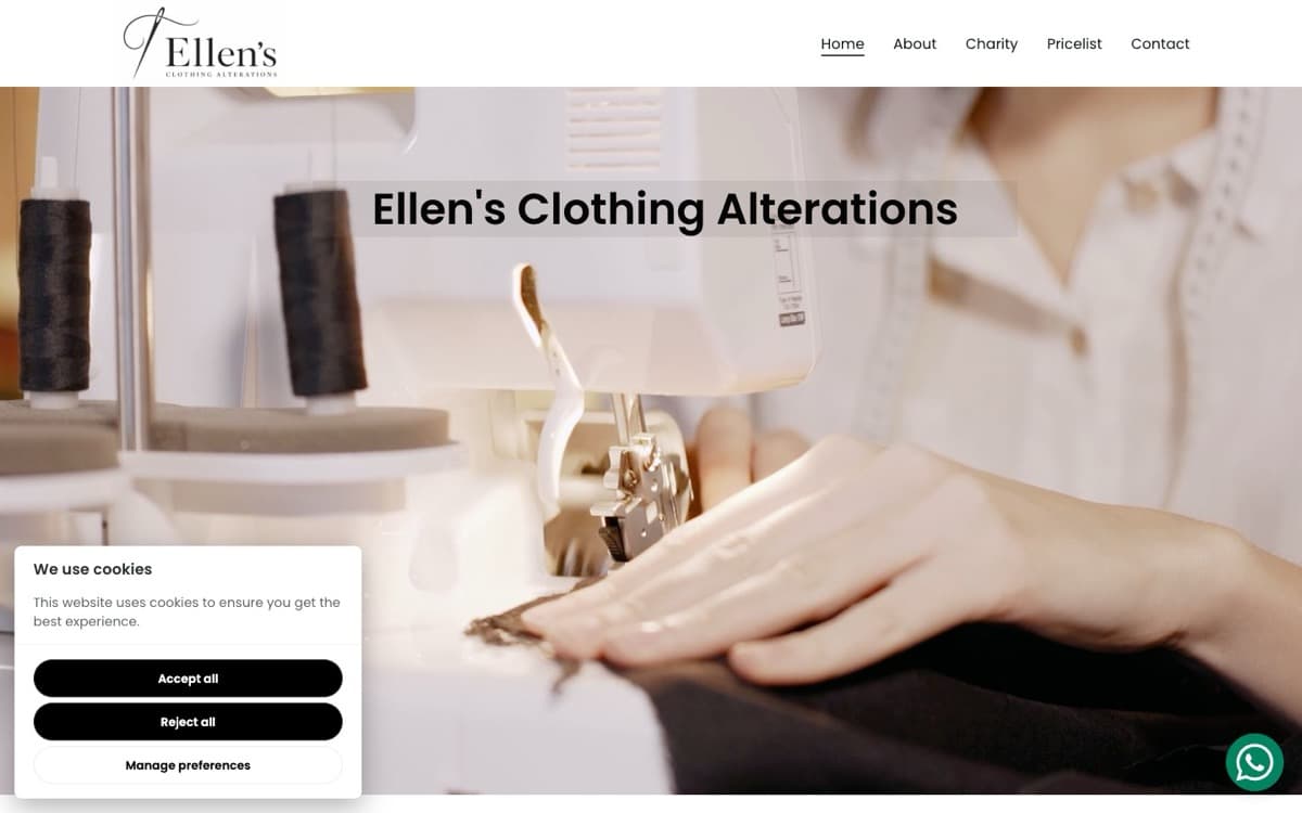 Ellen's Clothing Alterations website, built by Luma Digital Marketing, desktop view